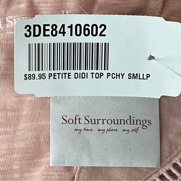 SOFT SURROUNDINGS NWT DIDI TOP SLUB JERSEY CROCHET LACE TOP 3/4TH SLEEVE PETITE - Picture 3 of 10